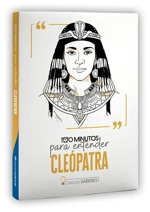 Capa do livro 100 Minutos para Entender Cleópatra, com o retrato dela em traço.